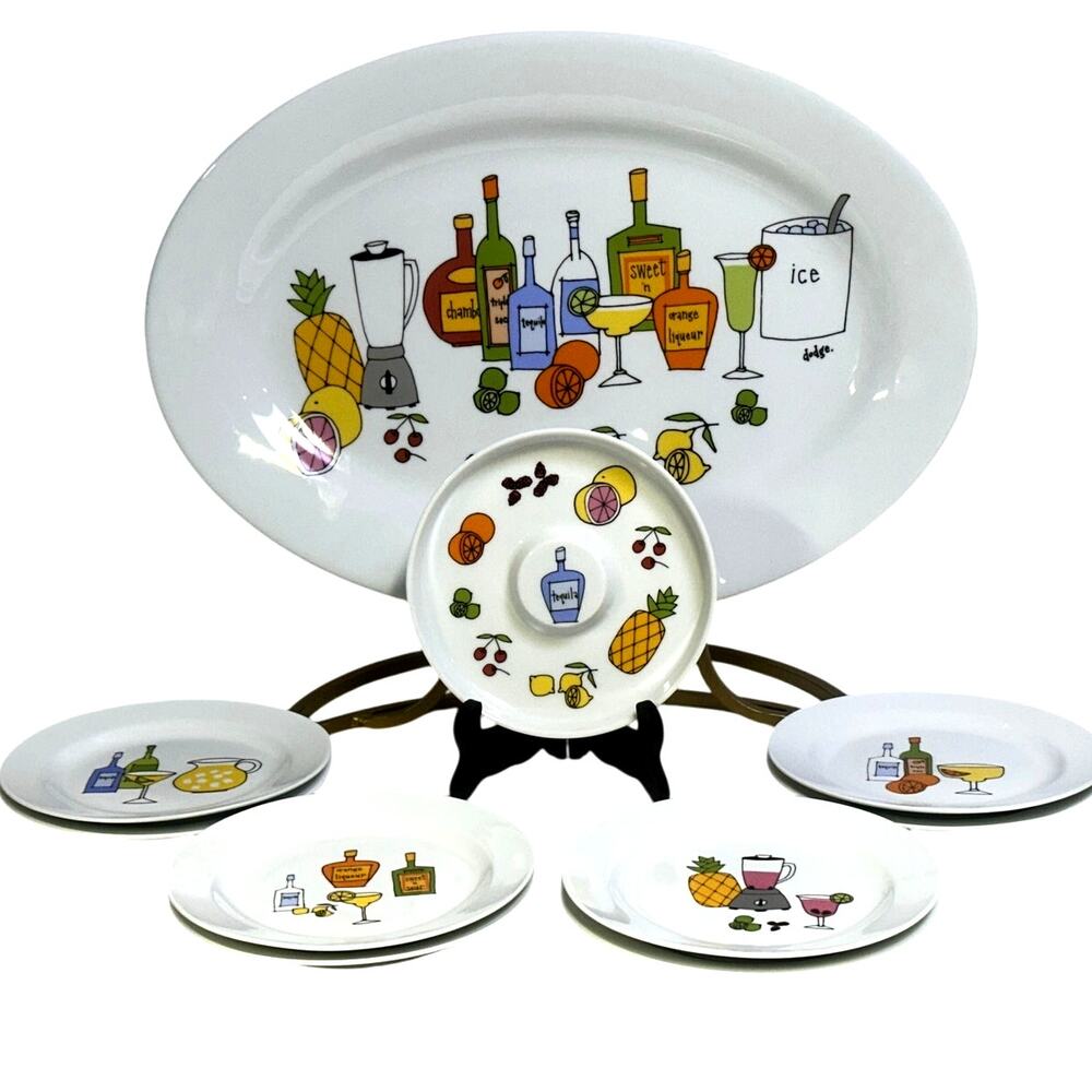 Margarita by Ursula Dodge 1970s Platter Salt Dish & 8 Appetizer Plate Set-Retro
